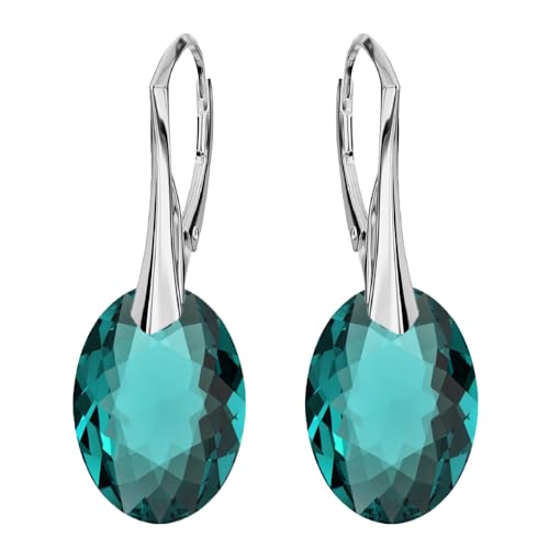 Ohrringe Silber 925 Hängend für Damen Hängeohrringe Mädchen Modeschmuck Ohrhänger Klappverschluss Ohrringe Hängend mit Österreichische Kristallen Oval Schmuck für Sie Geschenk Frau (Blue Zircon) von PANDA LUXURY JEWELLERY