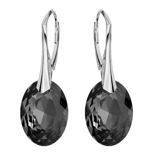 Ohrringe Silber 925 Hängend für Damen Hängeohrringe Mädchen Modeschmuck Ohrhänger Klappverschluss Ohrringe Hängend mit Österreichische Kristallen Oval Schmuck für Sie Geschenk Frau (Silver Night) von PANDA LUXURY JEWELLERY