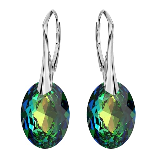 Ohrringe Silber 925 Hängend für Damen Hängeohrringe Mädchen Modeschmuck Ohrhänger Klappverschluss Ohrringe Hängend mit Österreichische Kristallen Oval Schmuck für Sie Geschenk Frau (Vitrail Medium) von PANDA LUXURY JEWELLERY