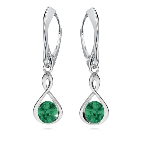 Ohrringe Silber 925 Hängend für Damen Infinity Unendlichkeit Ohrhänger Mädchen Hängeohrringe mit Rund Kristallen Stein 12 Geburtsstein Schmuck für Sie Geschenk Muttertag (05-Mai - Emerald) von PANDA LUXURY JEWELLERY