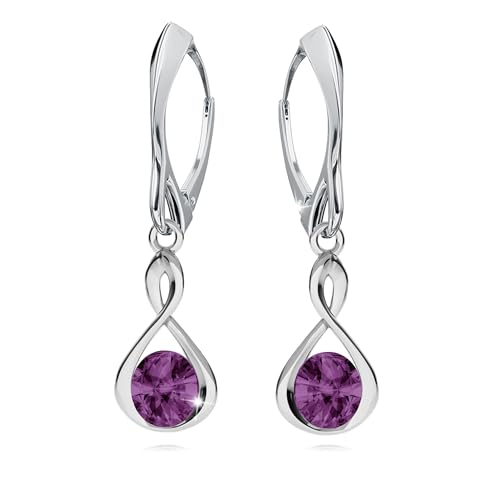 Ohrringe Silber 925 Hängend für Damen Infinity Unendlichkeit Ohrhänger Mädchen Hängeohrringe mit Rund Kristallen Stein 12 Geburtsstein Schmuck für Sie Geschenk Muttertag (06-Juni - Amethyst) von PANDA LUXURY JEWELLERY