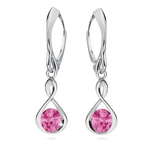 Ohrringe Silber 925 Hängend für Damen Infinity Unendlichkeit Ohrhänger Mädchen Hängeohrringe mit Rund Kristallen Stein 12 Geburtsstein Schmuck für Sie Geschenk Muttertag (07-Juli - Rose) von PANDA LUXURY JEWELLERY