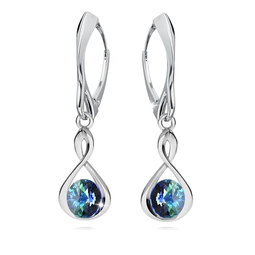 Ohrringe Silber 925 Hängend für Damen Infinity Unendlichkeit Ohrhänger Mädchen Hängeohrringe mit Rund Kristallen Stein 12 Geburtsstein Schmuck für Sie Geschenk Muttertag (11-November - Bermuda) von PANDA LUXURY JEWELLERY