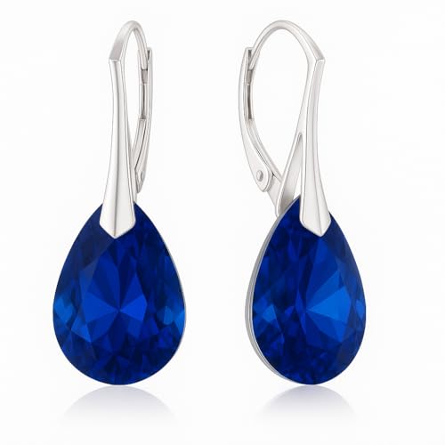 Ohrringe Silber 925 Hängend für Damen Ohrhänger Birne Hängeohrringe mit Tropfen Kristallen 10 Stein Schmuck für Sie Ohrringe Mädchen Geschenk Muttertag Valentinstag von PANDA LUXURY JEWELLERY
