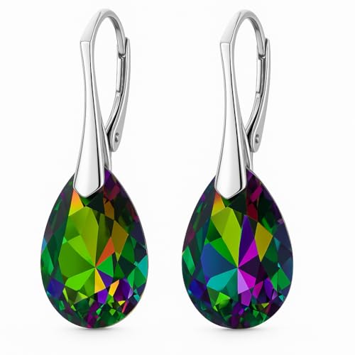 Ohrringe Silber 925 Hängend für Damen Ohrhänger Birne Hängeohrringe mit Tropfen Kristallen 10 Stein Schmuck für Sie Ohrringe Mädchen Geschenk Muttertag Valentinstag von PANDA LUXURY JEWELLERY