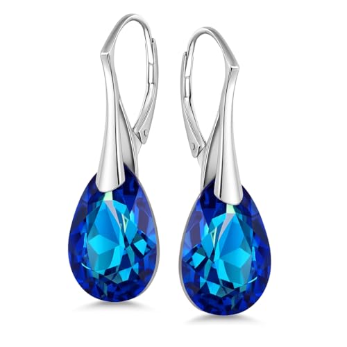 Ohrringe Silber 925 Hängend für Damen Ohrhänger Birne Hängeohrringe mit Tropfen Kristallen 10 Stein Schmuck für Sie Ohrringe Mädchen Geschenk Muttertag Valentinstag von PANDA LUXURY JEWELLERY
