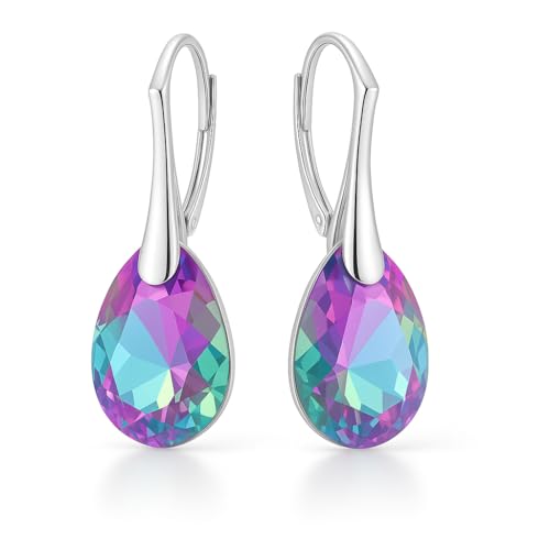 Ohrringe Silber 925 Hängend für Damen Ohrhänger Birne Hängeohrringe mit Tropfen Kristallen 10 Stein Schmuck für Sie Ohrringe Mädchen Geschenk Muttertag Valentinstag von PANDA LUXURY JEWELLERY