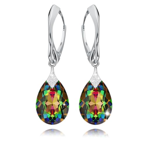 Ohrringe Silber 925 Hängend für Damen Ohrhänger Hängeohrringe mit Birne Kristallen Stein 12 Geburtsstein Schmuck für Sie Zirkonia Lange Ohrringe Mädchen Geschenk von PANDA LUXURY JEWELLERY