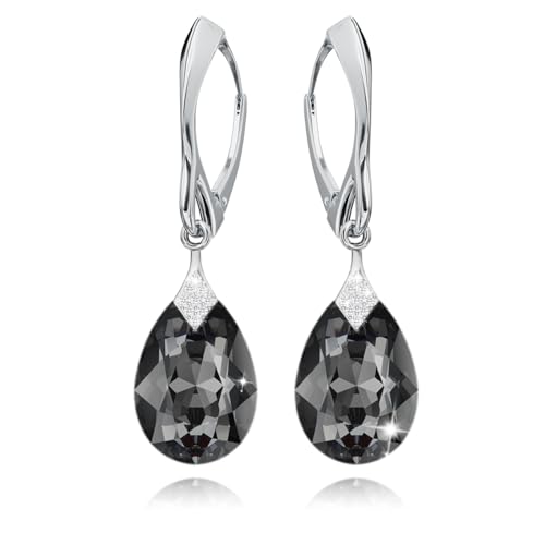 Ohrringe Silber 925 Hängend für Damen Ohrhänger Hängeohrringe mit Birne Kristallen Stein 12 Geburtsstein Schmuck für Sie Zirkonia Lange Ohrringe Mädchen Geschenk von PANDA LUXURY JEWELLERY
