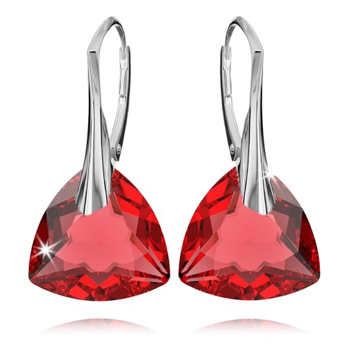 Ohrringe Silber 925 Hängend für Damen Ohrhänger Hängeohrringe mit Triangel Kristallen Dreieck Stein 12 Geburtsstein Schmuck für Sie Ohrringe Mädchen Geschenk Muttertag (08-August - Light Siam) von PANDA LUXURY JEWELLERY