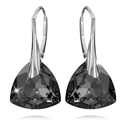 Ohrringe Silber 925 Hängend für Damen Ohrhänger Hängeohrringe mit Triangel Kristallen Dreieck Stein 12 Geburtsstein Schmuck für Sie Ohrringe Mädchen Geschenk Muttertag (10-Oktober - Silver Night) von PANDA LUXURY JEWELLERY