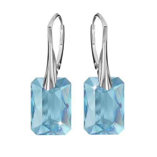 Ohrringe Silber 925 Hängend für Damen Ohrhänger Lange Ohrringe Hängend mit Kristallen Rechteckig Schmuck für Sie Hängeohrringe Mädchen Geschenk für eine Frau Handmade: Ohrringe (Aquamarine) von PANDA LUXURY JEWELLERY