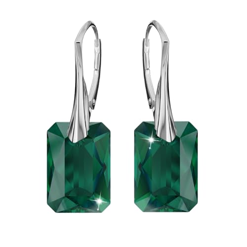 Ohrringe Silber 925 Hängend für Damen Ohrhänger Lange Ohrringe Hängend mit Kristallen Rechteckig Schmuck für Sie Hängeohrringe Mädchen Geschenk für eine Frau Handmade: Ohrringe (Emerald) von PANDA LUXURY JEWELLERY