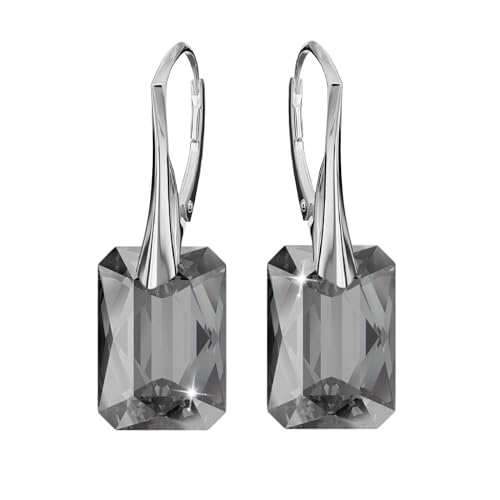 Silber 925 Ohrringe Hängend für Damen Mit Kristallen Rechteckig - Lange Ohrhänger Schmuck für Sie Mädchen - Handmade Geschenk für Eine Frau (Silver Night) von PANDA LUXURY JEWELLERY