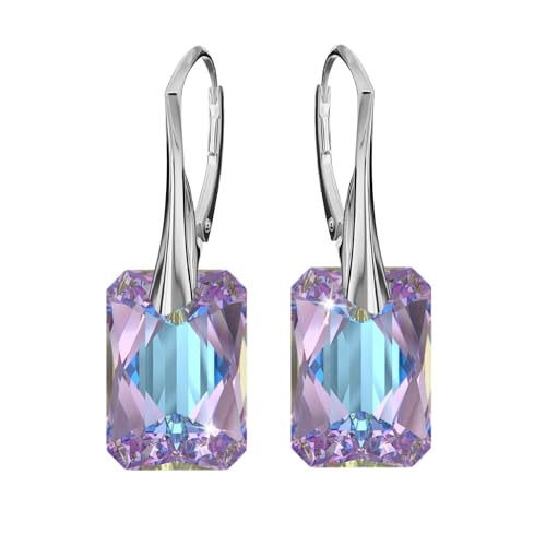 Silber 925 Ohrringe Hängend für Damen Mit Kristallen Rechteckig - Schmuck für Sie, Mädchen - Geschenk für Eine Frau Handmade (Vitrail Light) von PANDA LUXURY JEWELLERY