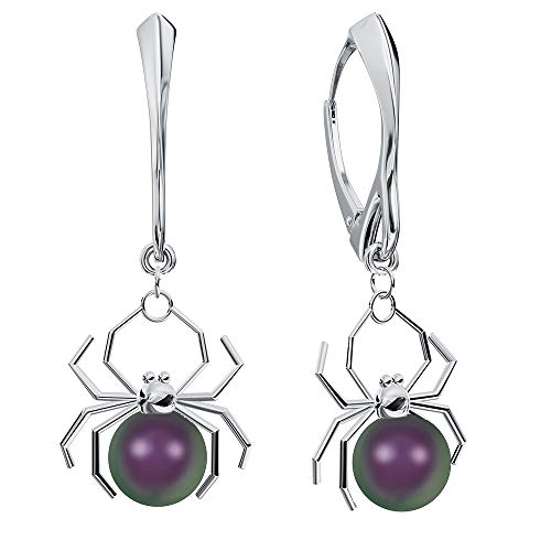 Ohrringe Silber 925 Hängend für Damen Spinne - Viele Farben - Ohrringe Hängend mit Perlen Schmuck für Sie Silber Ohrringe Mädchen Geschenk Frau Handmade: Ohrringe (Purple) von PANDA LUXURY JEWELLERY