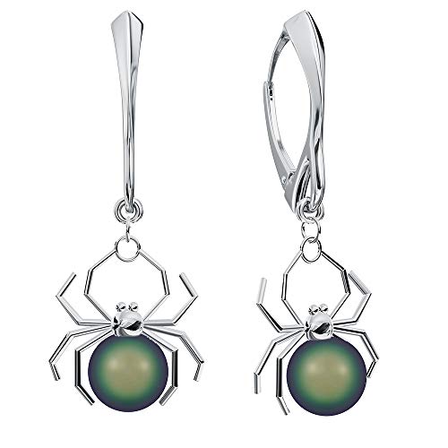 Ohrringe Silber 925 Hängend für Damen Spinne - Viele Farben - Ohrringe Hängend mit Perlen Schmuck für Sie Silber Ohrringe Mädchen Geschenk Frau Handmade: Ohrringe (Scarabaeus) von PANDA LUXURY JEWELLERY