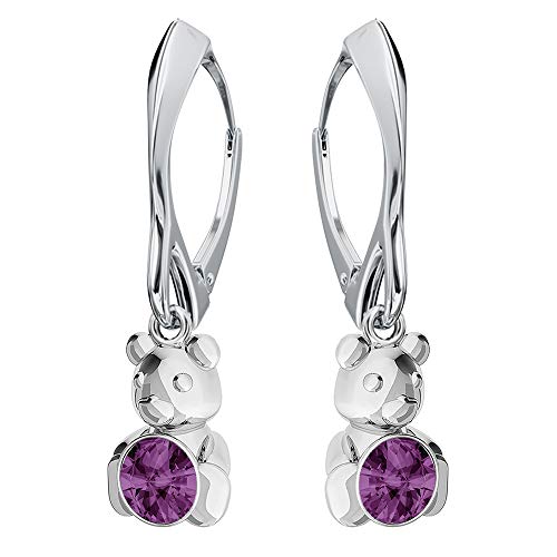 Ohrringe Silber 925 Hängend für Damen - Viele Farben - Ohrringe Hängend mit Kristallen Bär Schmuck für Sie Silber Ohrringe Mädchen Geschenk Frau Handmade: Ohrringe (Amethyst) von PANDA LUXURY JEWELLERY