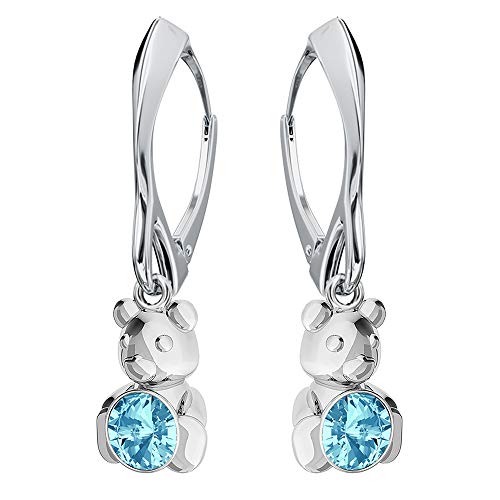 Ohrringe Silber 925 Hängend für Damen - Viele Farben - Ohrringe Hängend mit Kristallen Bär Schmuck für Sie Silber Ohrringe Mädchen Geschenk Frau Handmade: Ohrringe (Aquamarine) von PANDA LUXURY JEWELLERY