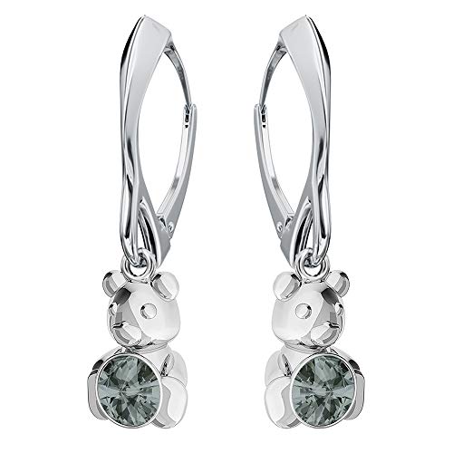 Ohrringe Silber 925 Hängend für Damen - Viele Farben - Ohrringe Hängend mit Kristallen Bär Schmuck für Sie Silber Ohrringe Mädchen Geschenk Frau Handmade: Ohrringe (Black Diamond) von PANDA LUXURY JEWELLERY