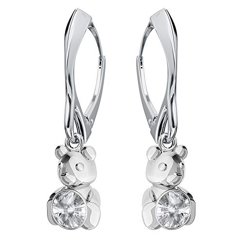 Ohrringe Silber 925 Hängend für Damen - Viele Farben - Ohrringe Hängend mit Kristallen Bär Schmuck für Sie Silber Ohrringe Mädchen Geschenk Frau Handmade: Ohrringe (Crystal) von PANDA LUXURY JEWELLERY