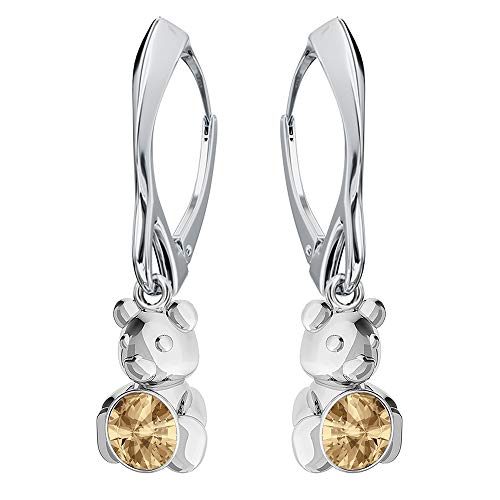 Ohrringe Silber 925 Hängend für Damen - Viele Farben - Ohrringe Hängend mit Kristallen Bär Schmuck für Sie Silber Ohrringe Mädchen Geschenk Frau Handmade: Ohrringe (Golden Shadow) von PANDA LUXURY JEWELLERY