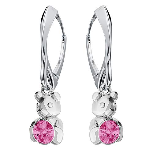 Ohrringe Silber 925 Hängend für Damen - Viele Farben - Ohrringe Hängend mit Kristallen Bär Schmuck für Sie Silber Ohrringe Mädchen Geschenk Frau Handmade: Ohrringe (Rose) von PANDA LUXURY JEWELLERY