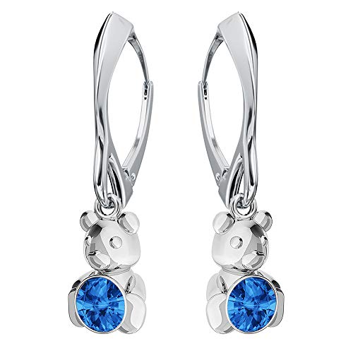 Ohrringe Silber 925 Hängend für Damen - Viele Farben - Ohrringe Hängend mit Kristallen Bär Schmuck für Sie Silber Ohrringe Mädchen Geschenk Frau Handmade: Ohrringe (Sapphire) von PANDA LUXURY JEWELLERY