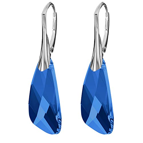 Ohrringe Silber 925 Hängend für Damen - Viele Farben - Ohrringe Hängend mit Kristallen - Flügel Schmuck für Sie - Silber Ohrringe Mädchen Ein Geschenk für eine Frau (Capri Blue) von PANDA LUXURY JEWELLERY