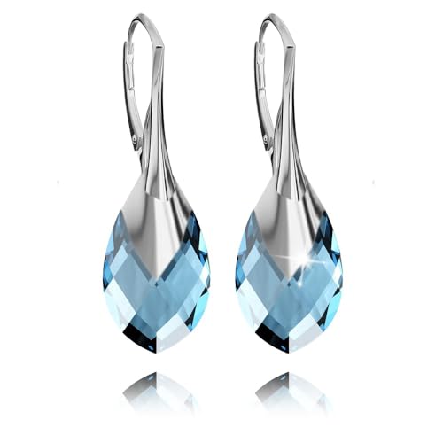 Ohrringe Sterling Silber 925 Hängend für Damen Birne Drop Hängeohrringe Mädchen Modeschmuck Ohrhänger Ohrringe mit Kristallen Schmuck für Sie Geschenk Frau Handmade: Ohrringe (Aquamarine) von PANDA LUXURY JEWELLERY