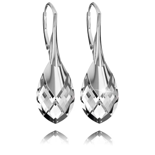 Ohrringe Sterling Silber 925 Hängend für Damen Birne Drop Hängeohrringe Mädchen Modeschmuck Ohrhänger Ohrringe mit Kristallen Schmuck für Sie Geschenk Frau Handmade: Ohrringe (Crystal) von PANDA LUXURY JEWELLERY