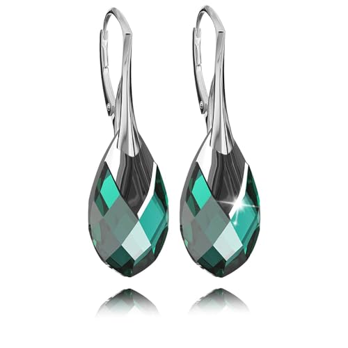 Ohrringe Sterling Silber 925 Hängend für Damen Birne Drop Hängeohrringe Mädchen Modeschmuck Ohrhänger Ohrringe mit Kristallen Schmuck für Sie Geschenk Frau Handmade: Ohrringe (Emerald) von PANDA LUXURY JEWELLERY