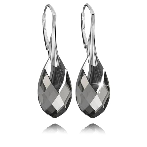 Ohrringe Sterling Silber 925 Hängend für Damen Birne Drop Hängeohrringe Mädchen Modeschmuck Ohrhänger Ohrringe mit Kristallen Schmuck für Sie Geschenk Frau Handmade: Ohrringe (Silver Night) von PANDA LUXURY JEWELLERY