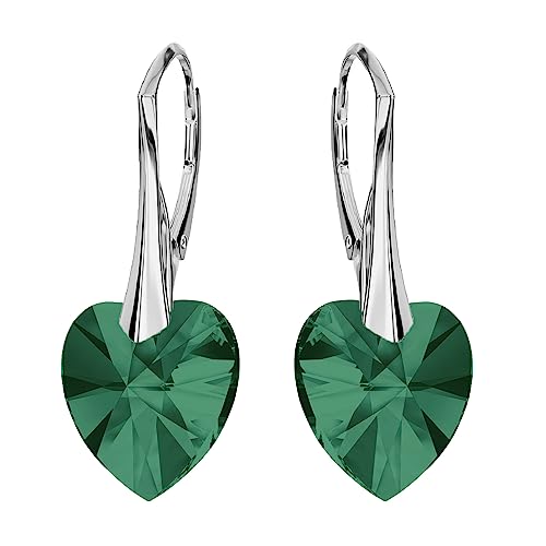 Ohrringe Sterling Silber 925 Hängend für Damen Hängeohrringe Mädchen Modeschmuck Ohrhänger Herzen Ohrringe mit Kristallen Herz Schmuck für Sie Geschenk Frau Handmade: Ohrringe (Emerald) von PANDA LUXURY JEWELLERY