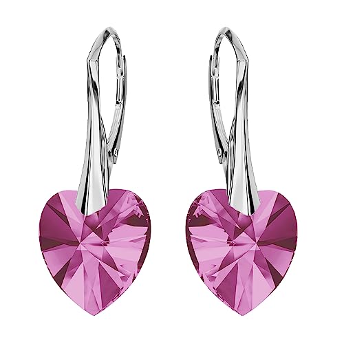 Ohrringe Sterling Silber 925 Hängend für Damen Hängeohrringe Mädchen Modeschmuck Ohrhänger Herzen Ohrringe mit Kristallen Herz Schmuck für Sie Geschenk Frau Handmade: Ohrringe (Fuchsia) von PANDA LUXURY JEWELLERY