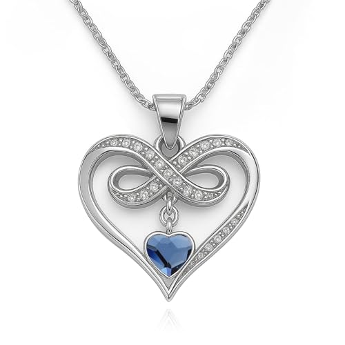 PANDA LUXURY JEWELLERY Damen Halskette 925 Silber – Unendlichkeit Herz Kette mit Infinity Anhänger & Kristall – Zirkonia Schmuck – Geschenk für Freundin, Frau, Mutter (Denim Blue) von PANDA LUXURY JEWELLERY