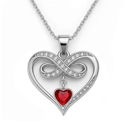 PANDA LUXURY JEWELLERY Damen Halskette 925 Silber – Unendlichkeit Herz Kette mit Infinity Anhänger & Kristall – Zirkonia Schmuck – Geschenk für Freundin, Frau, Mutter (Light Siam) von PANDA LUXURY JEWELLERY