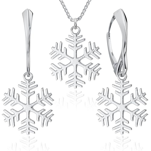 PANDA LUXURY JEWELLERY Schmuckset für Damen Ohrringe Silber 925 Hängend Schnee Schneeflocke - Kette Damen mit Anhänger Schmuck Set für Sie - Ohrringe Hängend und Halskette Mädchen Geschenk Frauen von PANDA LUXURY JEWELLERY