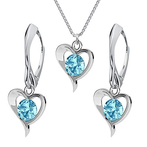 Schmuckset für Damen Herz mit Kristallen Ohrringe Silber 925 Hängend Kette mit Anhänger Schmuck Set für Sie Ohrringe und Halskette Mädchen Geschenk Valentinstag Weihnachten Muttertag (Aquamarine) von PANDA LUXURY JEWELLERY