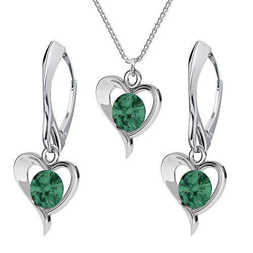 Schmuckset für Damen Herz mit Kristallen Ohrringe Silber 925 Hängend Kette mit Anhänger Schmuck Set für Sie Ohrringe und Halskette Mädchen Geschenk Valentinstag Weihnachten Muttertag (Emerald) von PANDA LUXURY JEWELLERY