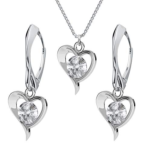 Schmuckset für Damen Herz mit Kristallen Ohrringe Silber 925 Hängend Kette mit Anhänger Schmuck Set für Sie Ohrringe und Halskette Mädchen Geschenk Valentinstag Weihnachten Muttertag (Crystal) von PANDA LUXURY JEWELLERY