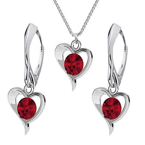 Schmuckset für Damen Herz mit Kristallen Ohrringe Silber 925 Hängend Kette mit Anhänger Schmuck Set für Sie Ohrringe und Halskette Mädchen Geschenk Valentinstag Weihnachten Muttertag (Light Siam) von PANDA LUXURY JEWELLERY