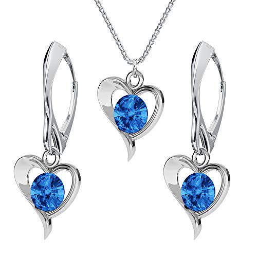 Schmuckset für Damen Herz mit Kristallen Ohrringe Silber 925 Hängend Kette mit Anhänger Schmuck Set für Sie Ohrringe und Halskette Mädchen Geschenk Valentinstag Weihnachten Muttertag (Sapphire) von PANDA LUXURY JEWELLERY