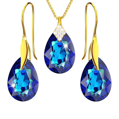 Schmuckset für Damen Ohrringe Vergoldet Silber 925 Hängend Haken mit Halskette Birne Kristallen Stein 12 Geburtsstein Kette Damen mit Anhänger Schmuck Mädchen (11-November - Bermuda) von PANDA LUXURY JEWELLERY