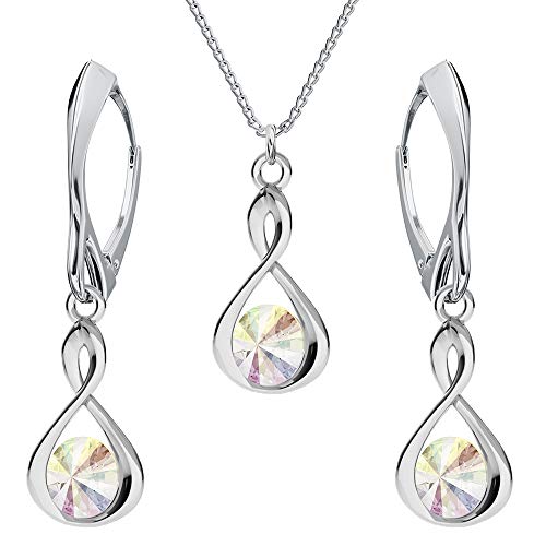 Schmuckset für Damen Unendlichkeit Ohrringe Silber 925 Hängend Kette Damen mit Anhänger Schmuck Set für Sie mit Kristallen Infinity Ohrringe Hängend und Halskette Mädchen Geschenk (Crystal AB) von PANDA LUXURY JEWELLERY