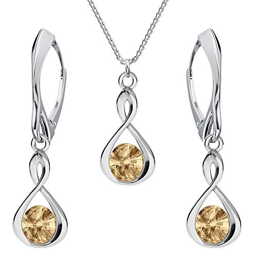 Schmuckset für Damen Unendlichkeit Ohrringe Silber 925 Hängend Kette Damen mit Anhänger Schmuck Set für Sie mit Kristallen Infinity Ohrringe Hängend und Halskette Mädchen Geschenk (Golden Shadow) von PANDA LUXURY JEWELLERY