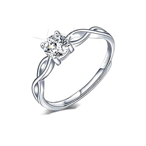 Verlobungsring Damen Paar Box Ring Damen Silber 925 mit Zirkonia Verlobung - Anpassbar Ringe Frauen Hochzeit - Elegante Schmuck für Sie - Einstellbar - Ringe Silber Geschenk Mädchen - Geschenkbox von PANDA LUXURY JEWELLERY