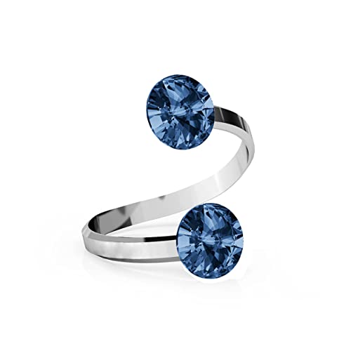 Verlobungsring Doppelt Rund Kristallen Blau Paar Box Ring Damen Silber 925 Verlobung Anpassbar Ringe Frauen Hochzeit Modeschmuck Elegante Schmuck für Sie Einstellbar Ringe Silber Geschenk Mädchen von PANDA LUXURY JEWELLERY