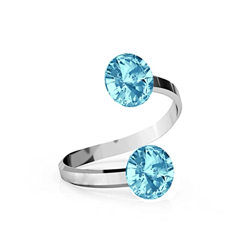 Verlobungsring Doppelt Rund Kristallen Blau Paar Box Ring Damen Silber 925 Verlobung Anpassbar Ringe Frauen Hochzeit Modeschmuck Elegante Schmuck für Sie Einstellbar Ringe Silber Geschenk Mädchen von PANDA LUXURY JEWELLERY