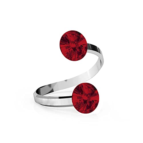 Verlobungsring Doppelt Rund Kristallen Rot Paar Box Ring Damen Silber 925 Verlobung Anpassbar Ringe Frauen Hochzeit Modeschmuck Elegante Schmuck für Sie Einstellbar Ringe Silber Geschenk Mädchen von PANDA LUXURY JEWELLERY